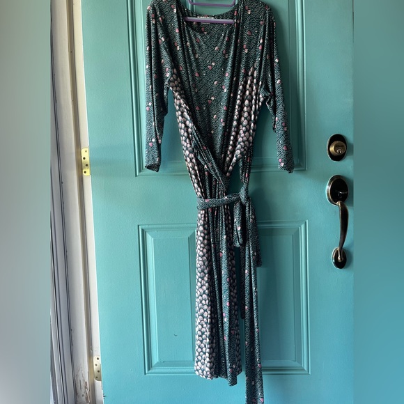 Boden Anna Jersey Floral polka dot Belted Midi Dress Green Women's Size 16 Long - Picture 13 of 16